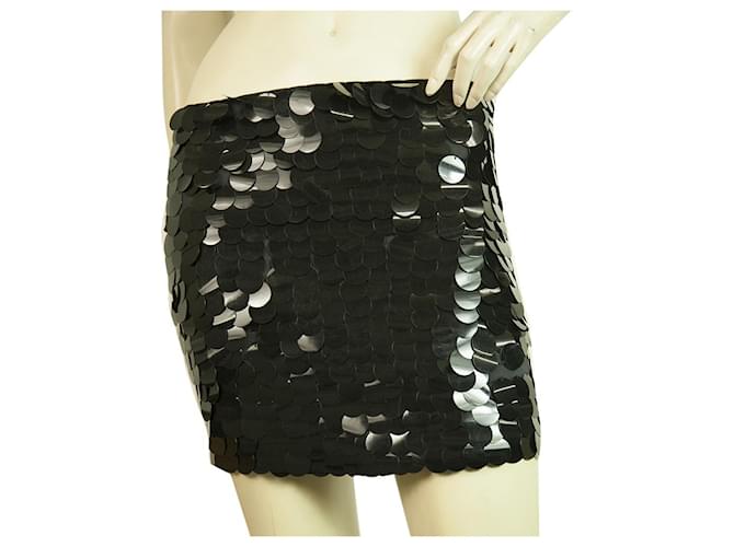 Autre Marque Charlotte Solnicki Black Round Large Sequins Front Elasticated Mini Skirt sz XS Silk  ref.422702