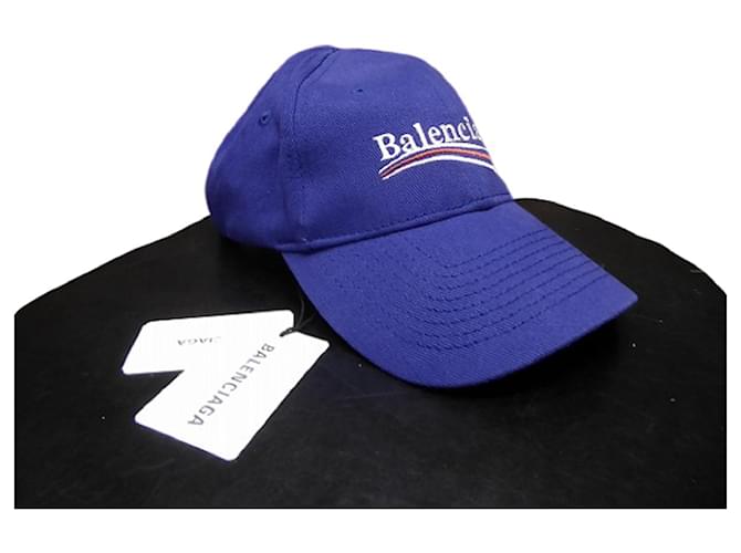 [Usado] BALENCIAGA 505985 310 b5 / Boné de beisebol bordado com logotipo / Unissex / L Azul Pano  ref.422764