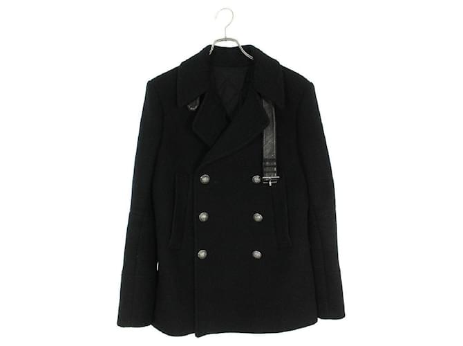 [Used] BALMAIN　 Metal button Melton pea coat (Black) [BS99] [Men] Wool  ref.422779