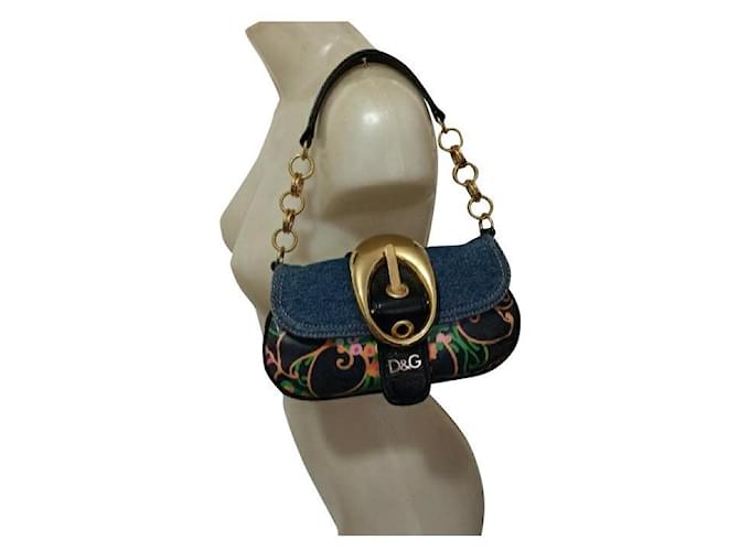 Dolce & Gabbana Bolso de piel con estampado floral D&G Multicolor Cuero Lienzo  ref.422982
