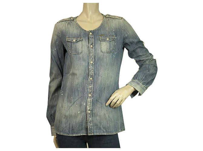 Dolce & Gabbana DSquared blu denim donna colletto button down effetto consumato camicia - SZ 40