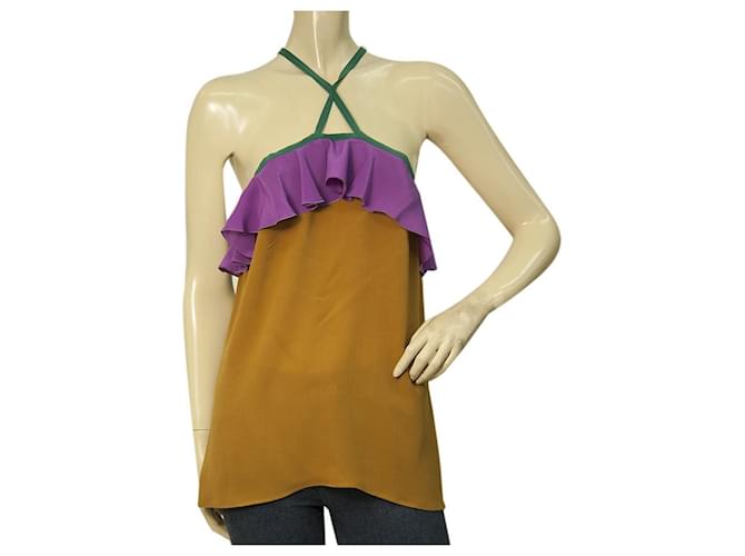 Dsquared2 D2 100%silk Purple Mustard Brown & Teal Camisole Top Blouse size 44 Multiple colors  ref.423231