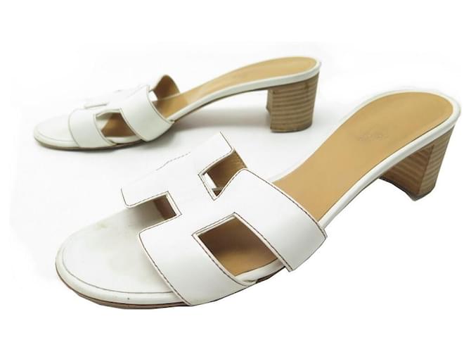 Hermès SAPATOS HERMES OASIS H071002Z02405 38.5 LEATHER MULES SANDALS Branco Couro  ref.423306