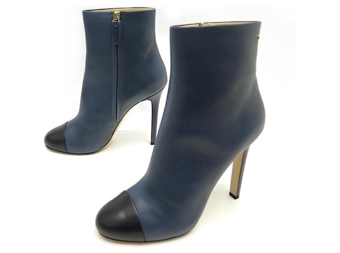 NEW CHANEL G SHOES33306 BLACK BLUE TWO-TONE LEATHER ANKLE BOOTS