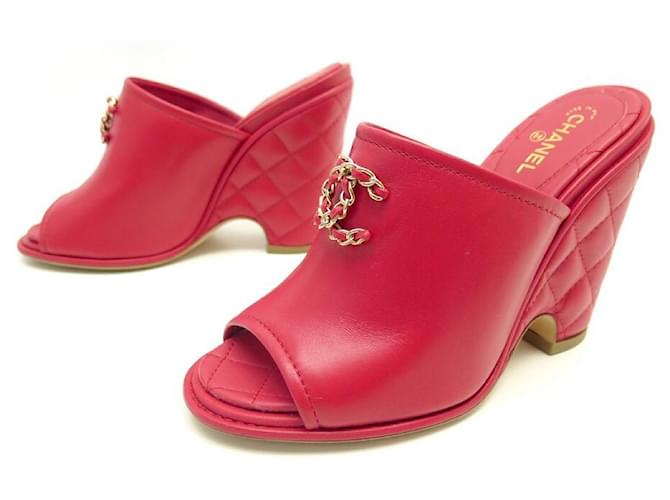 NEW CHANEL G SHOES31460 37.5 QUILTED WEDGE SANDALS Fuschia Leather  ref.423353 - Joli Closet