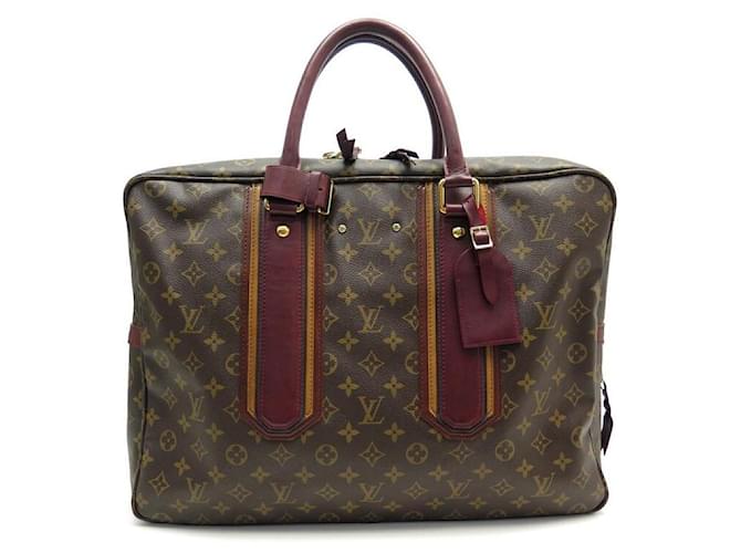 LOUIS VUITTON BEQUIA BAG HANGING DOCUMENT BAG IN MONOGRAM BRIEFCASE CANVAS Brown Leather  ref.423422