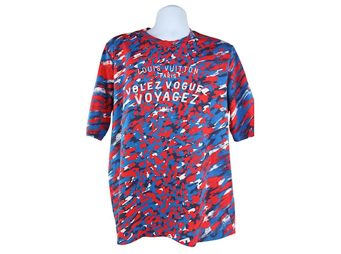 Louis Vuitton men's 3XL 4L Red x Blue Camo Volez Voguez Voyagez T-Shirt Tee  ref.423483