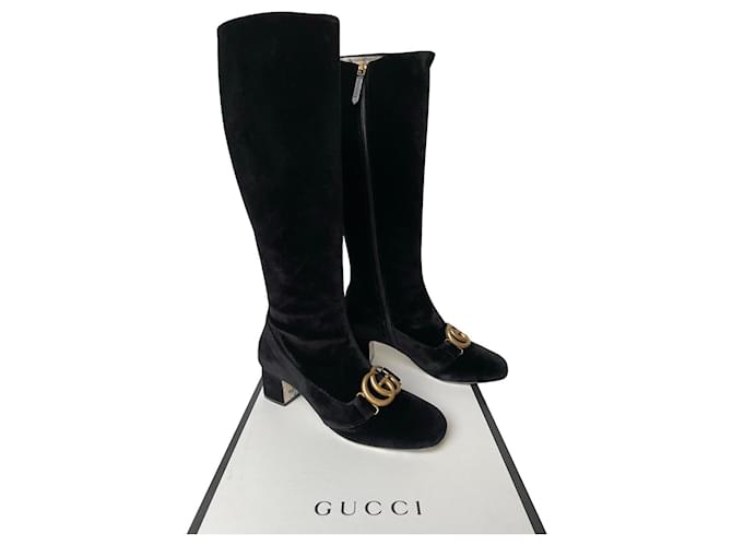 Marmont Gucci botas Preto Veludo  - Joli Closet