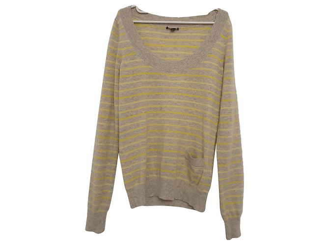 Theory Kaschmir Pullover Gestreift Gelb Grau M 