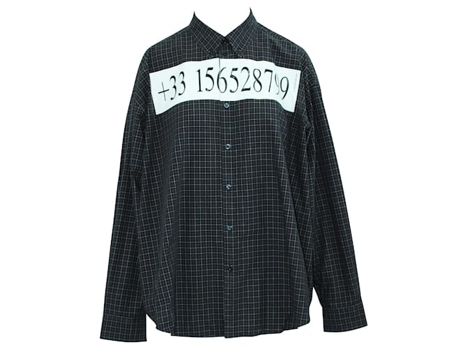 Camisa de cuadros en algodón marrón con números Hotline de Balenciaga  ref.424085