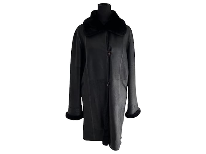 Yves Salomon Coats, Outerwear Black Leather  ref.424154