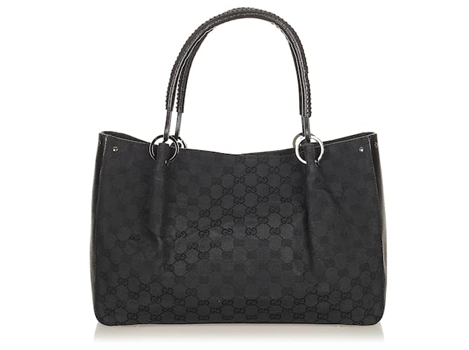 Gucci Black GG Canvas Tote Bag Leather Cloth Pony-style calfskin Cloth  ref.424765