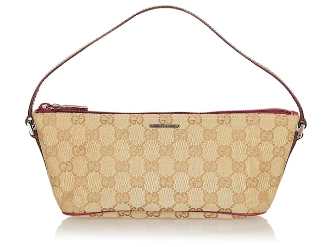 Gucci Beige/Brown GG Canvas and Leather Boat Pochette Bag Gucci