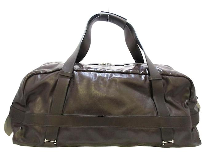 Bolsa de viaje Hermès Castaño Lienzo  ref.424913