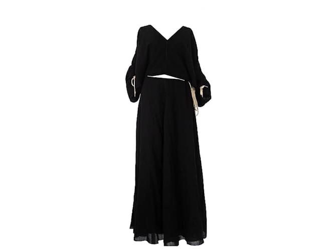 Autre Marque Walk Of Shame Wool and Silk Lace-up Maxi Dress Black  ref.425078