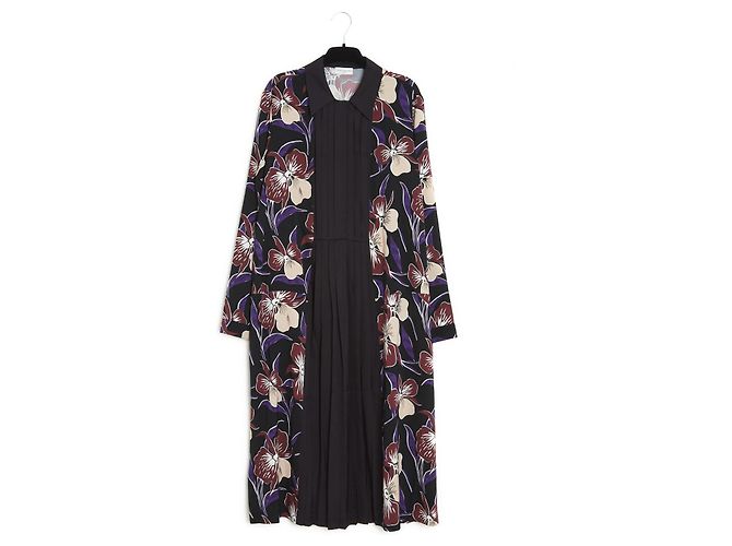 Dries Van Noten SEIDE BLUMENPLÄTTCHEN FR38 Schwarz