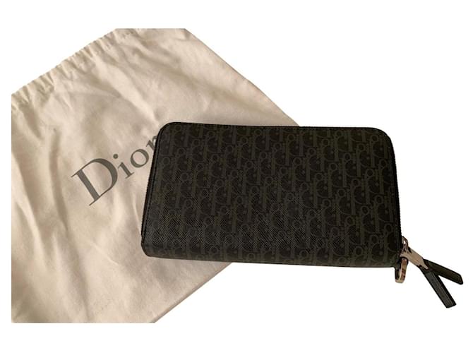 Dior Portefeuilles Petits accessoires Cuir Noir Gris anthracite  ref.425808