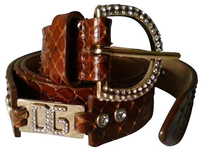 Dolce & Gabbana DOLCE&GABBANA  LEATHER BELT WITH SWAROVSKI Brown Exotic leather  ref.425833