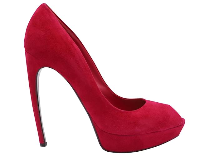 Escarpins Peep toe Alexander McQueen Armadillo en Daim Rouge Suede ref.425849 Joli Closet