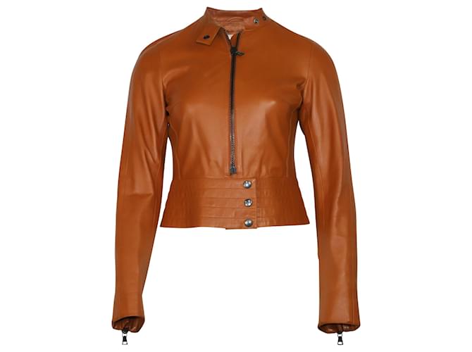 Prada Peplum Jacket in Brown Leather  ref.425852