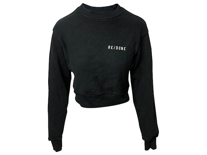 Re/done – Kurzes Sweatshirt mit Rundhalsausschnitt aus Baumwolle in Schwarz  ref.425874