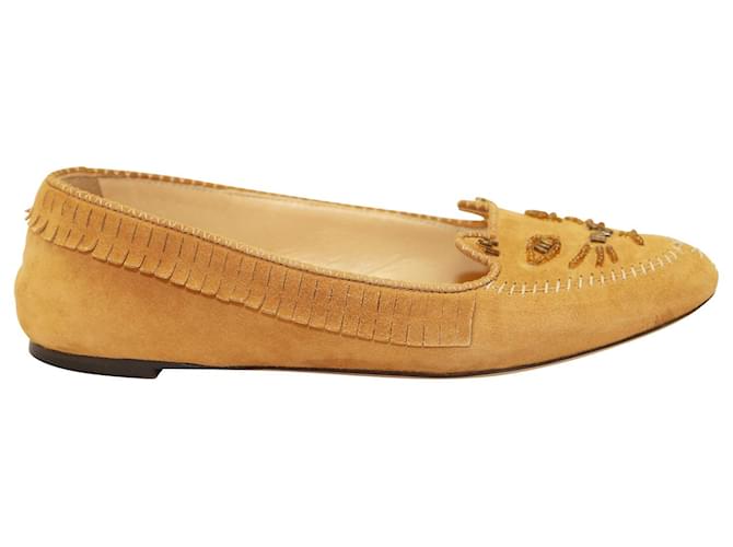 Charlotte Olympia Moccasin Kitty Flats in Brown Suede Beige  ref.425883