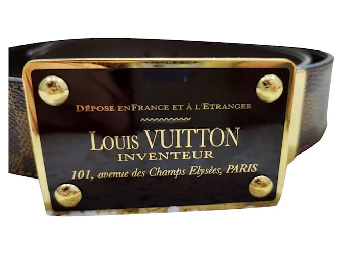 Louis Vuitton inventeur Plaqué or Tissu Marron Bijouterie dorée  ref.425910