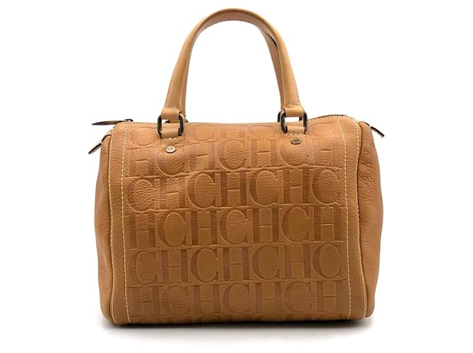 Borsa Carolina Herrera Andy in pelle cognac con logo in rilievo Marrone  ref.425916