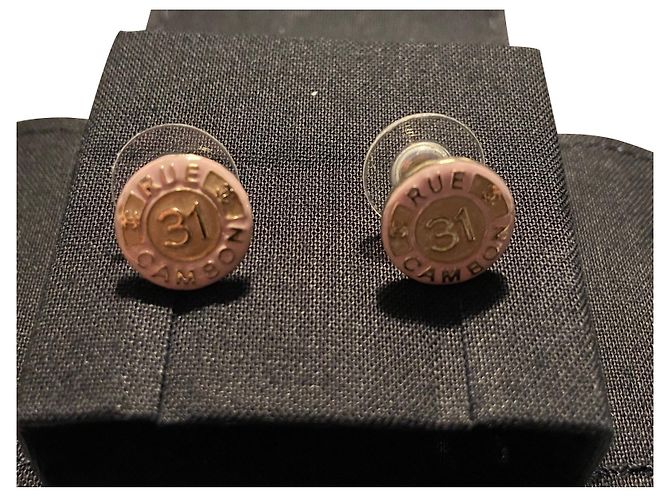 Cambon Pendientes de botón rosa Chanel Dorado