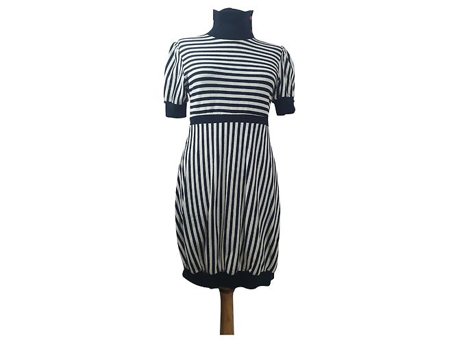 Autre Marque Abito Fiorucci in cotone a righe blu navy e bianco