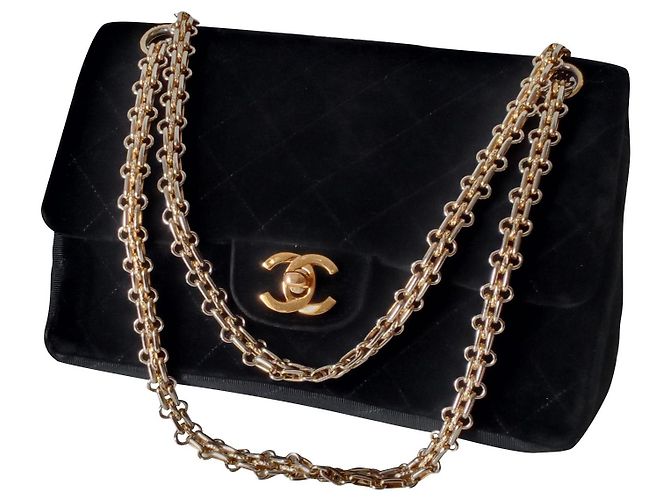 Chanel Vintage Classique Tasche aus schwarzem Samt