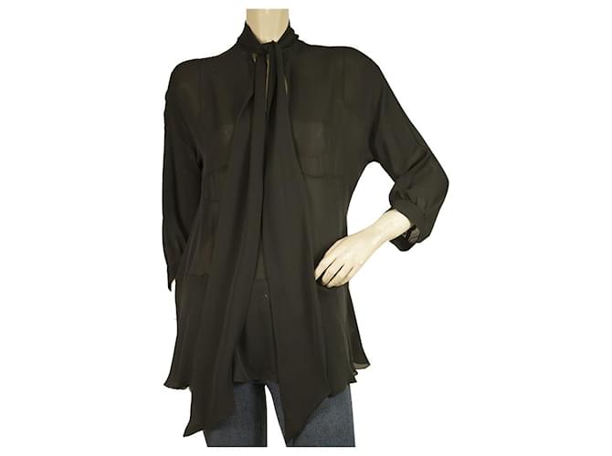 Dondup Black Silk Long Blouse Top with Scarf size 42  ref.426500