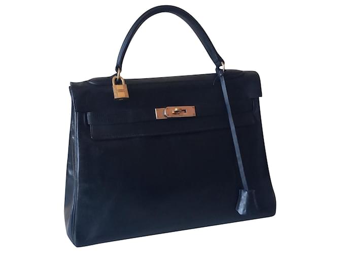 Bolsa Hermès Kelly Bicolore vendida com sua caixa Preto Couro  ref.426531