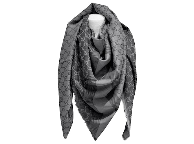 stola sciarpa scarf gucci nuova con etichette Soie Laine Gris anthracite  ref.426533