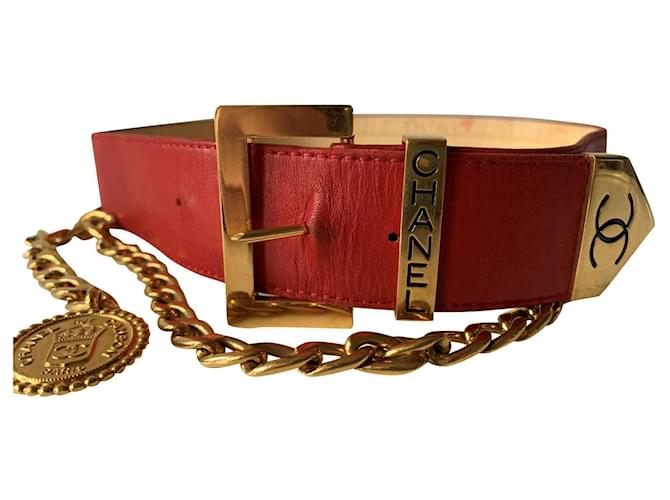 Chanel Belts Red Golden Gold hardware Leather Metal  - Joli Closet