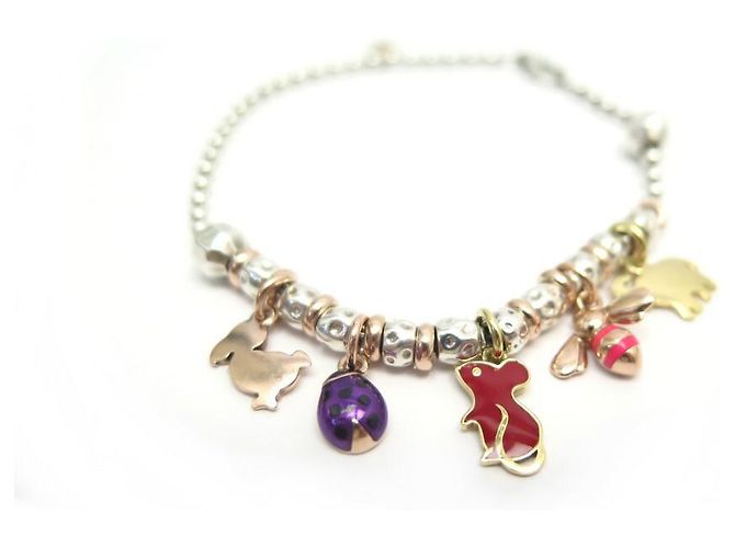 PULSEIRA DODO POMELLATO GRANELLI T20 EM PRATA E ROSA OURO CHARMS + CAIXA
