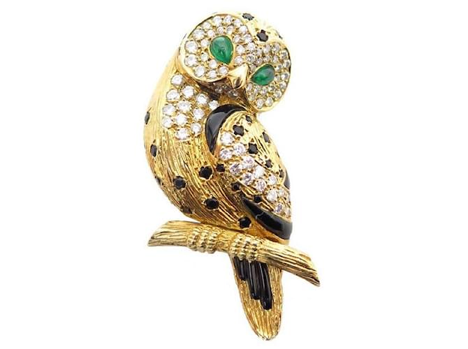 Autres bijoux RARE BROCHE VAN CLEEF & ARPELS CHOUETTE EN OR JAUNE 18K DIAMANTS ONYX OWL BROOCH Doré  ref.426638