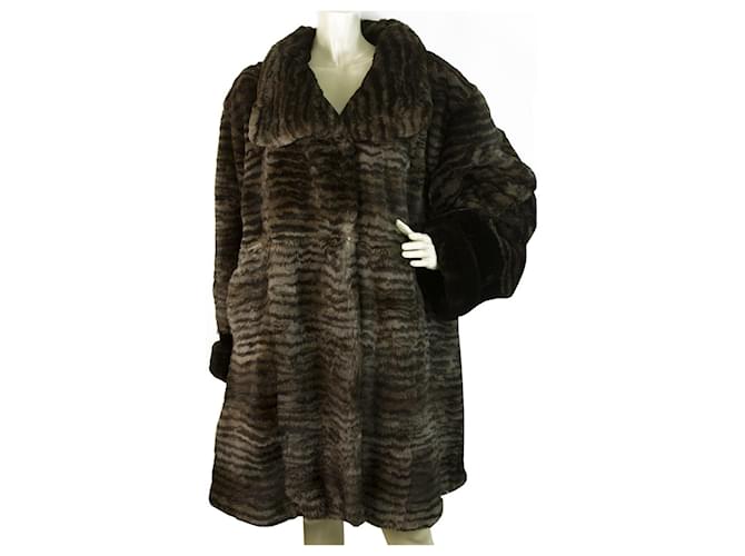 Autre Marque Abrigo de piel de conejo genuino marrón hasta la rodilla estilo chaqueta de piel Castaño Crin  ref.426870