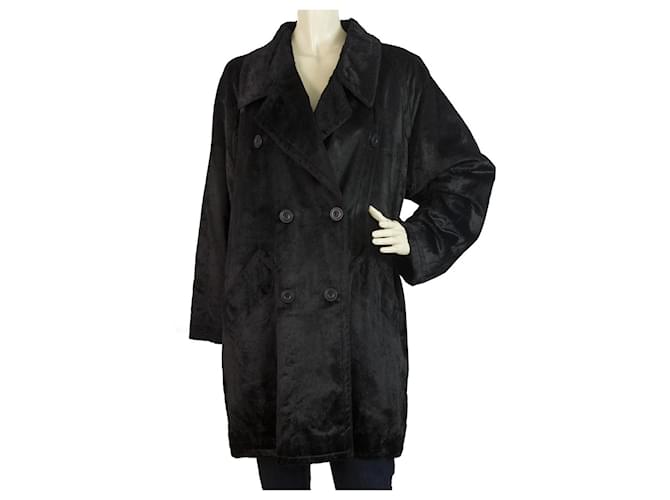 Philippe Adec Chaqueta de mujer suelta con mezcla de algodón y piel negra Talla de abrigo 1 Negro Viscosa  ref.426873