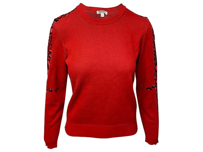 Kenzo Leopard Print Sweater in Red Cotton  ref.427343