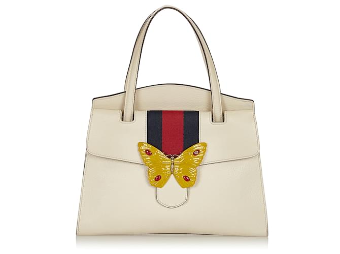 Gucci White Medium Web Linea Butterfly Totem Satchel