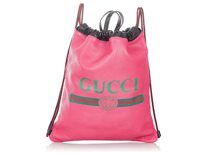 Gucci Pink Logo Drawstring Leather Backpack Multiple colors Pony