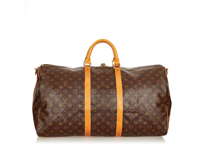 LOUIS VUITTON Keepall 55 Bandouliere Monogram Canvas Travel Bag Brown