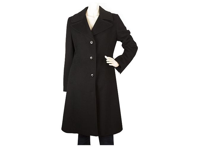 Bill Blass Black Angora Wool A Line Classic Warm Winter Coat size 8 Nero