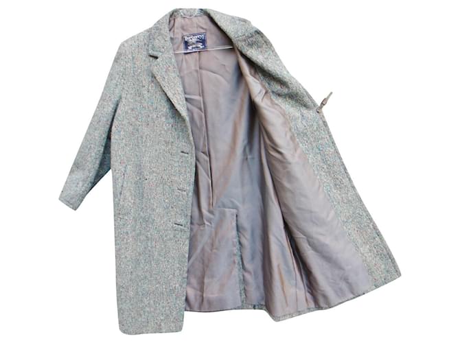 vintage Burberry Paris women's coat 60's size 40 Grey Light blue Tweed  ref.427719