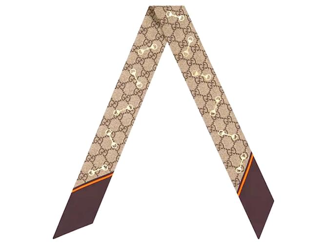 Gucci GG print silk neck tie with Horsebit motif Brown  ref.427940