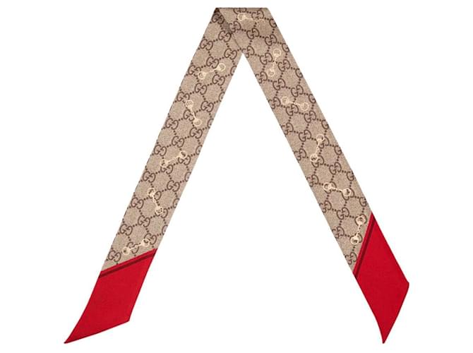 Gucci Corbata de seda con estampado GG y motivo Horsebit Roja  ref.427942