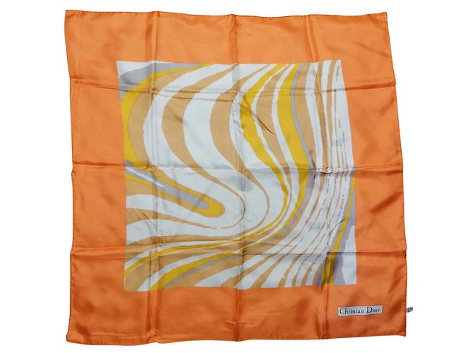 Sciarpa di seta Christian Dior Beige Arancione Gialla Giallo