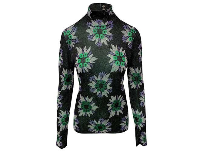 Paco Rabanne Metallic Floral Jacquard Mock-Neck Top in Multicolor Polyester  ref.428057