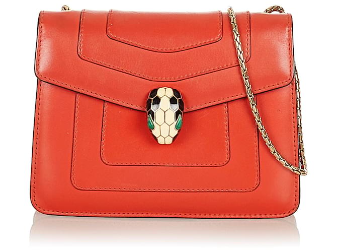 Bulgari Bvlgari Bolso bandolera de cuero rojo Serpenti Forever Roja Becerro  ref.428147 - Joli Closet